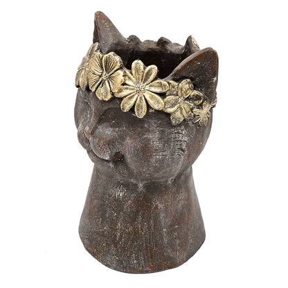8.5x7.7x12.4" Magnesium Cat Statue Planter with Textured Finish