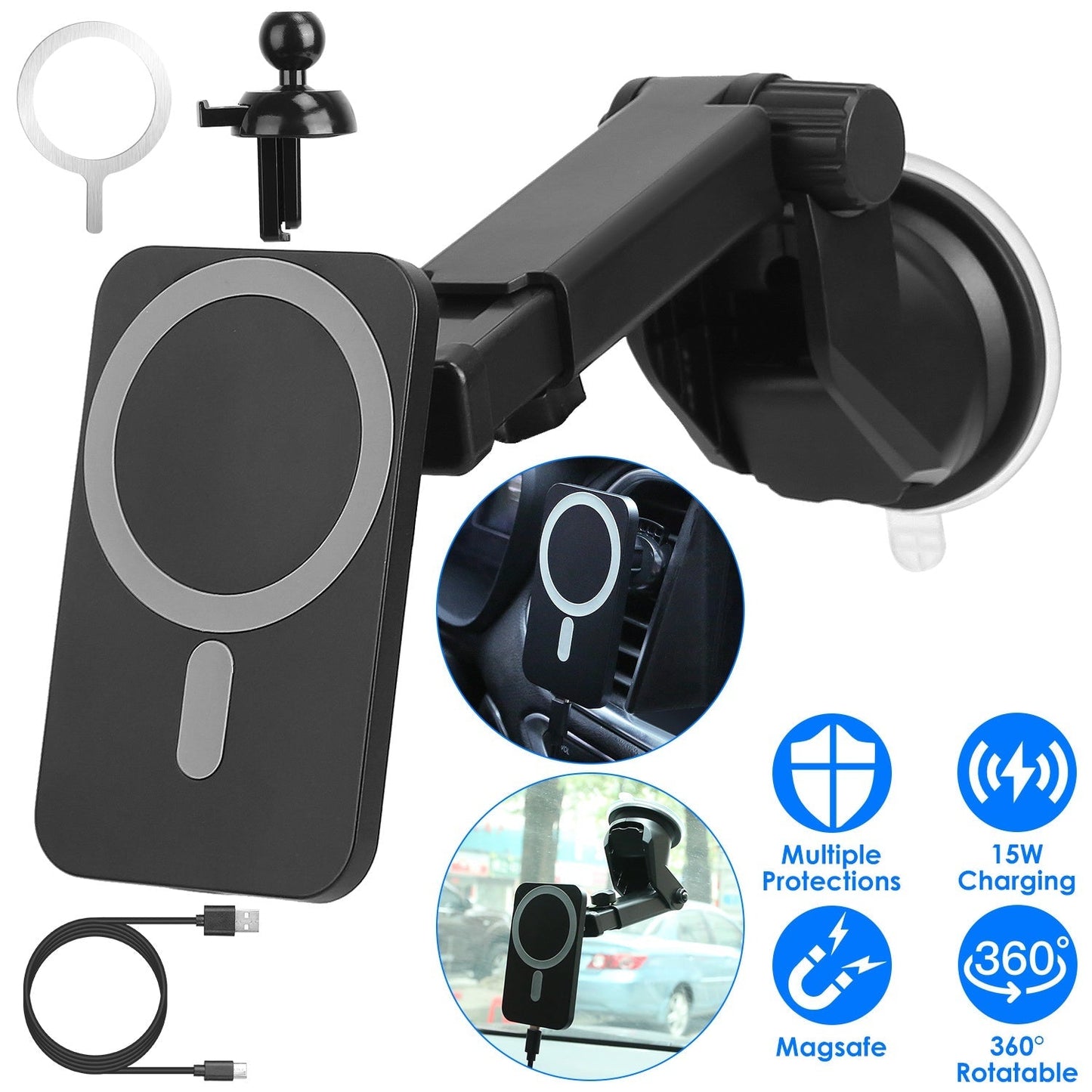 Magnetic Wireless Car Charger MagSafe Car Phone Mount Air Vent Holder 15W Wireless Charger Fit for IOS Phone 12/13/14 Series and QI-Enabled Phones wit