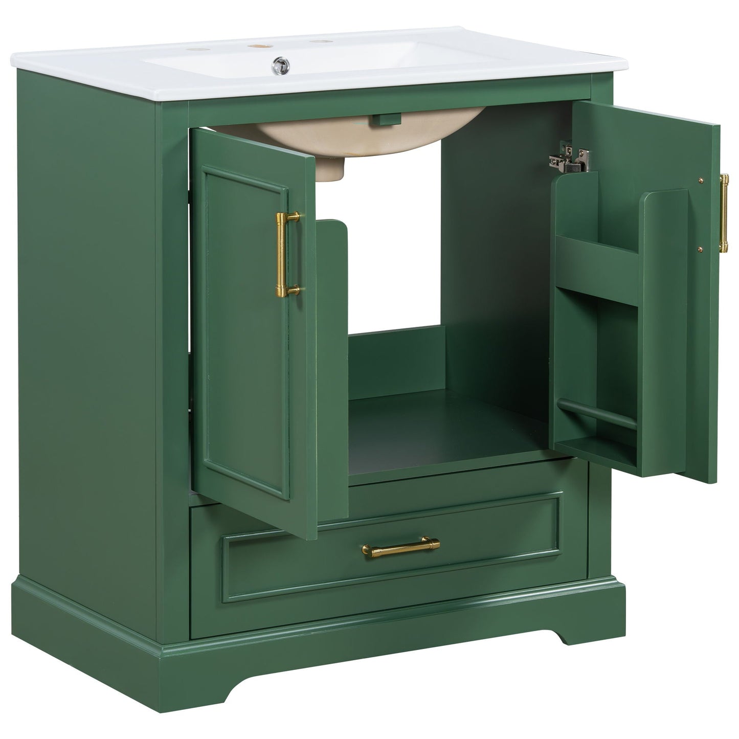 Bathroom Vanity With Sink, 1 Divided Drawer And 2 Soft Close Doors With Double Shelf