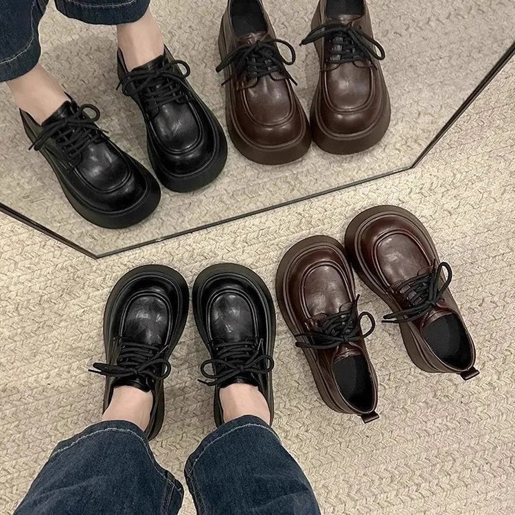 Black Lace-up Leather Shoes Comfortable For Work And Commuting
