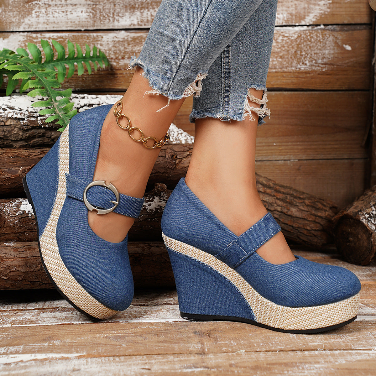 Womens Large-size Platform Wedge Thick-soled Pumps