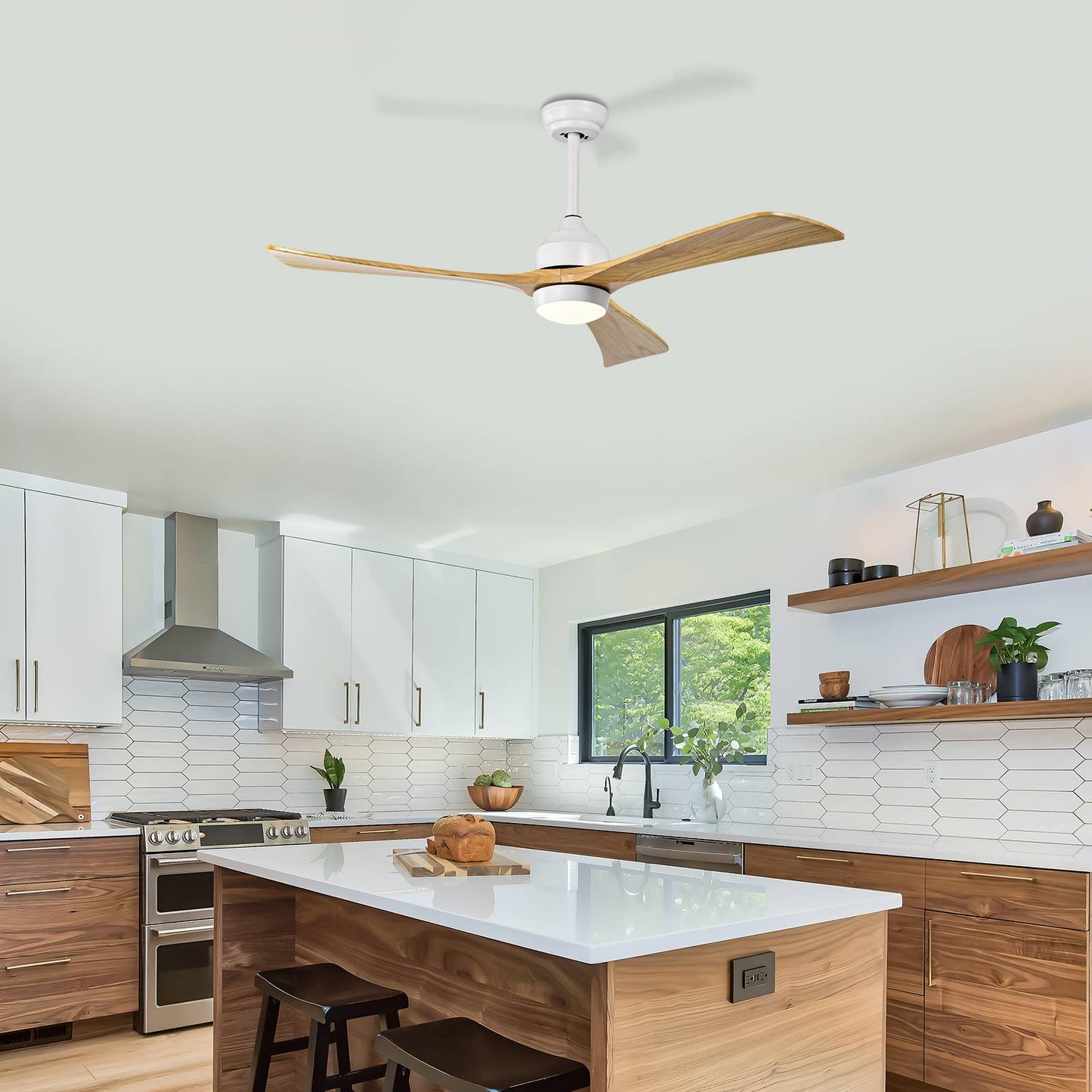 52" Solid Wood Blades Ceiling Fan with Lights and Remote Control