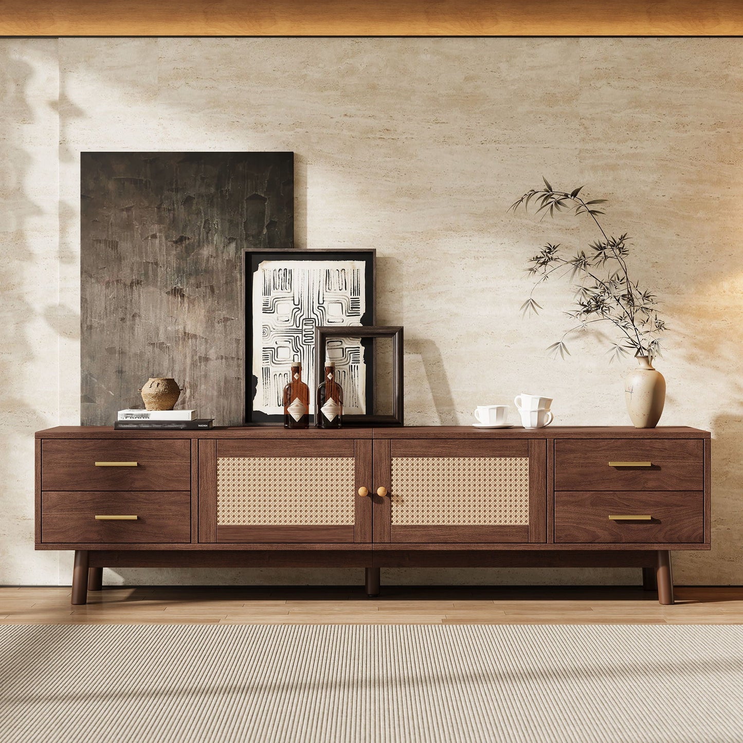 70" TV Stand With Doors For TVs Up To 80", Media Console With 4 Drawers & Cable Holes - Dark Brown