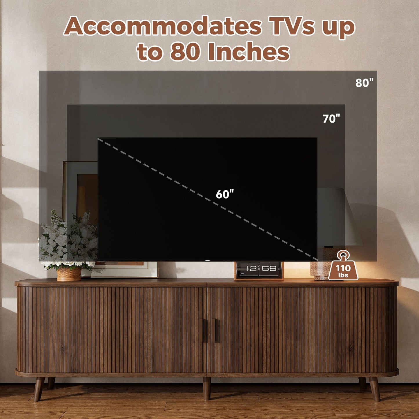 70" TV Stand, Media Center With Ample Storage - Dark Brown