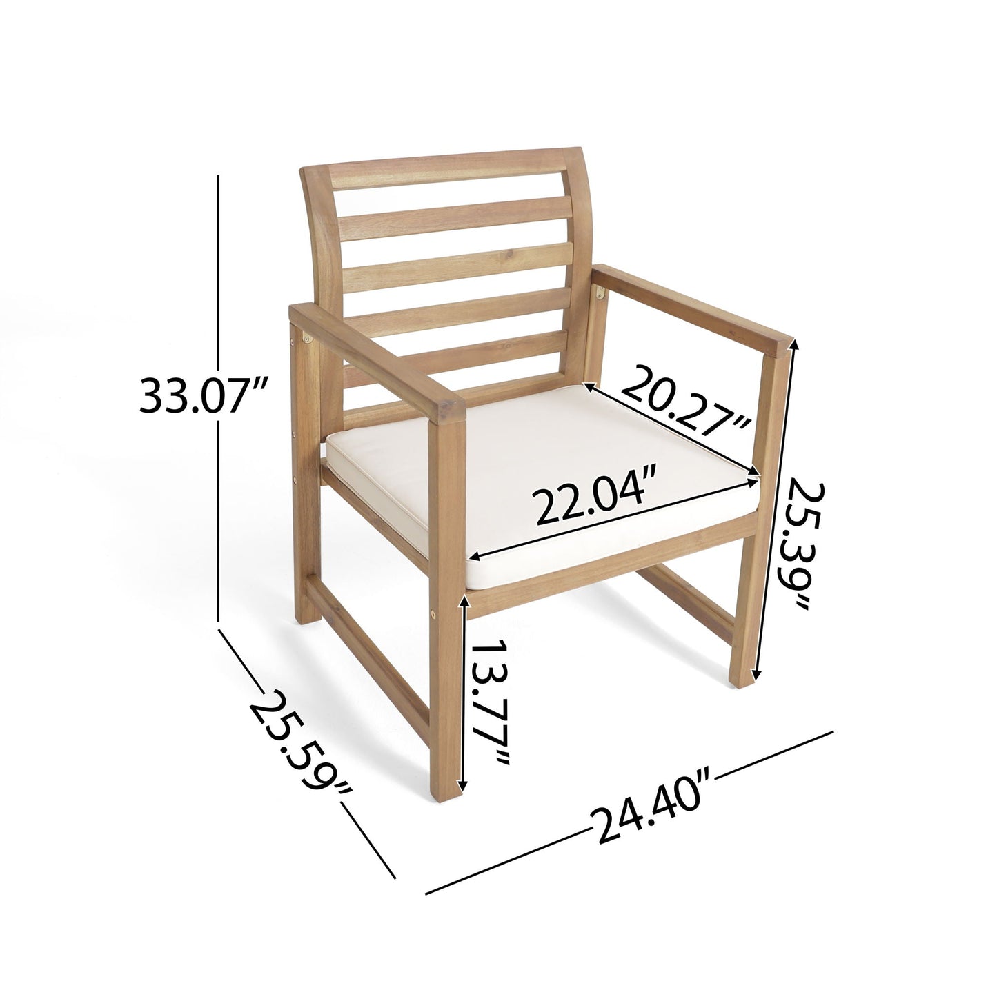 Outdoor Acacia Wood Club Chairs, 2-Piece Set - Natural Stained / White