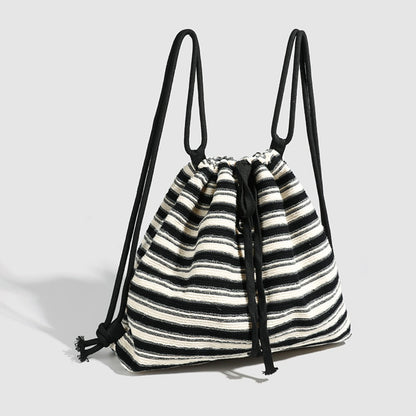 Striped commuter large capacity pumping belt women backpack purse, shoulder versatile fashion women knitted purse backpack, black and white striped backpack women