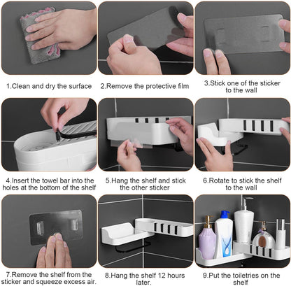 180¡ Rotatable Bathroom Corner Caddy Shelf No Drilling Wall-Mounted Storage Rack for Toiletries
