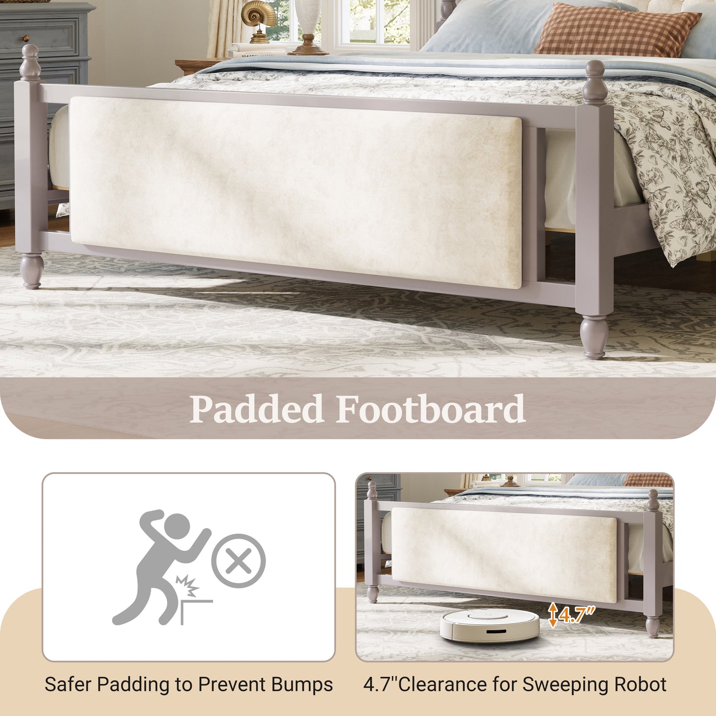 King Size Upholstered Platform Bed with Button Tufted Headboard