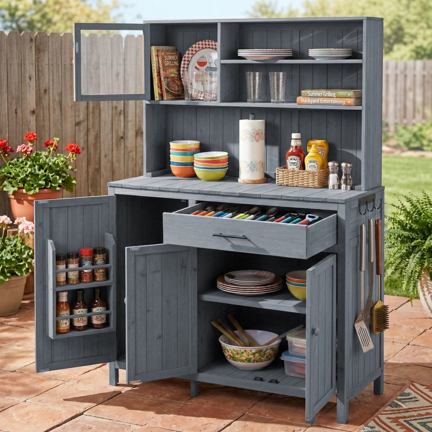 TOPAMX Potting Bench with Hutch, Solid Fir Wood Garden Workstation