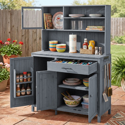 TOPAMX Potting Bench with Hutch, Solid Fir Wood Garden Workstation