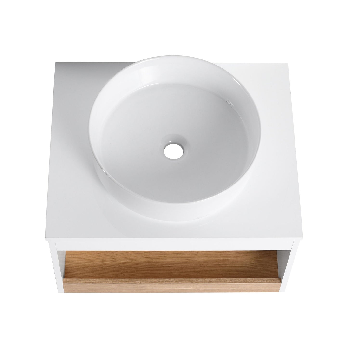 Floating Bathroom Vanity With Glossy Round Vessel Sink