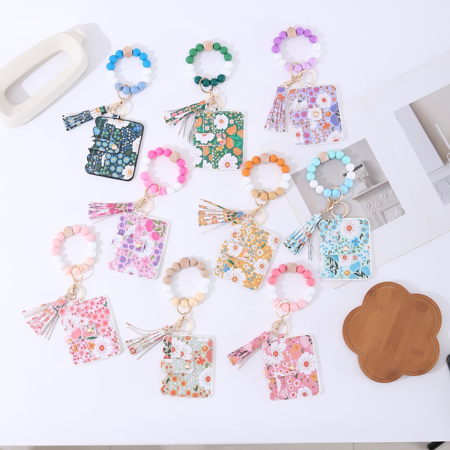 Printed Leather Wallet Keychain For Women