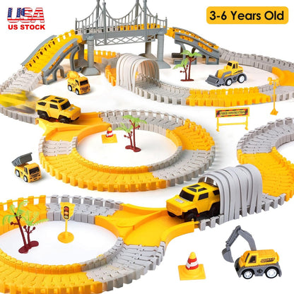 340Pcs Construction Race Track Set Kids DIY Construction Toys STEM Flexible Car Track Playset Gift for Toddlers Boys Aged 3 4 5 6 Year Old
