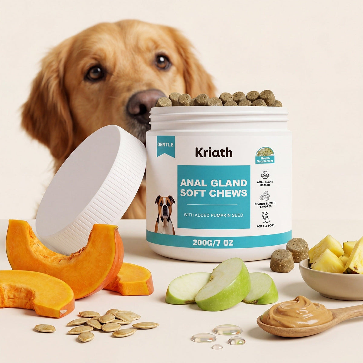 Kriath Dog Care Soft Chewable Tablets With Mild Ingredients To Protect The Dog's Buttocks And Supplement Nutrition
