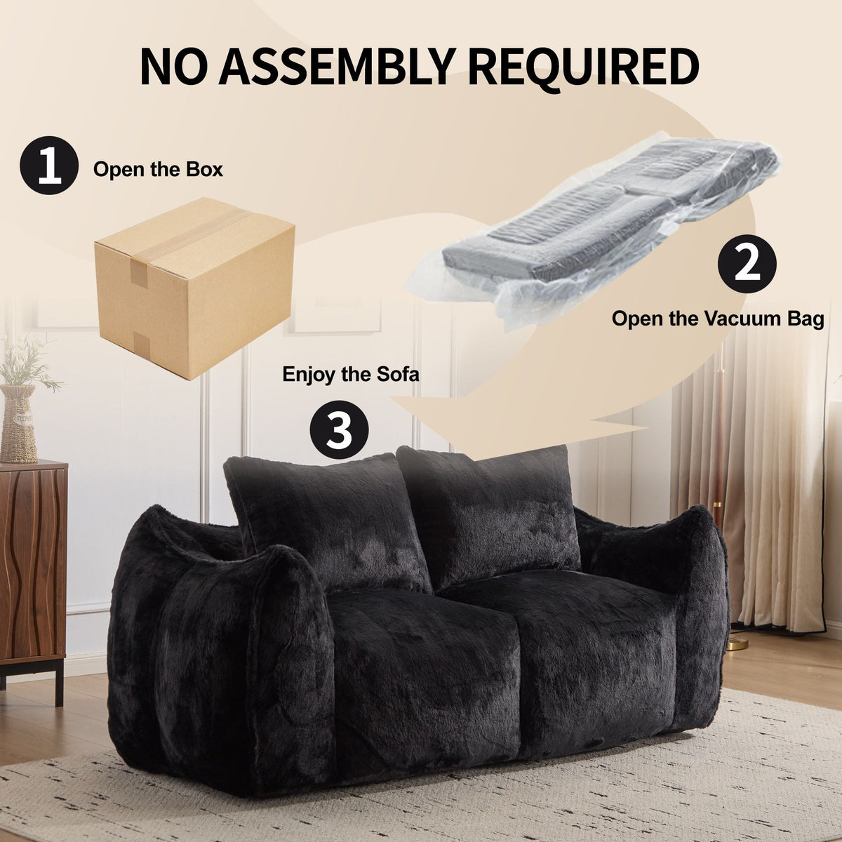 Giant Bean Bag Couch, Ultra Soft Fluffy Loveseat For Living Room