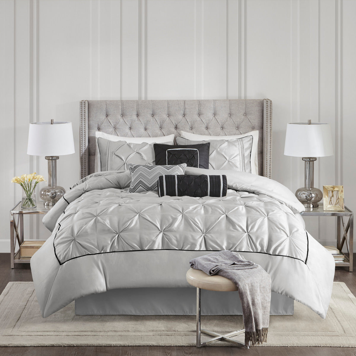 7 Piece Tufted Comforter Set Grey King