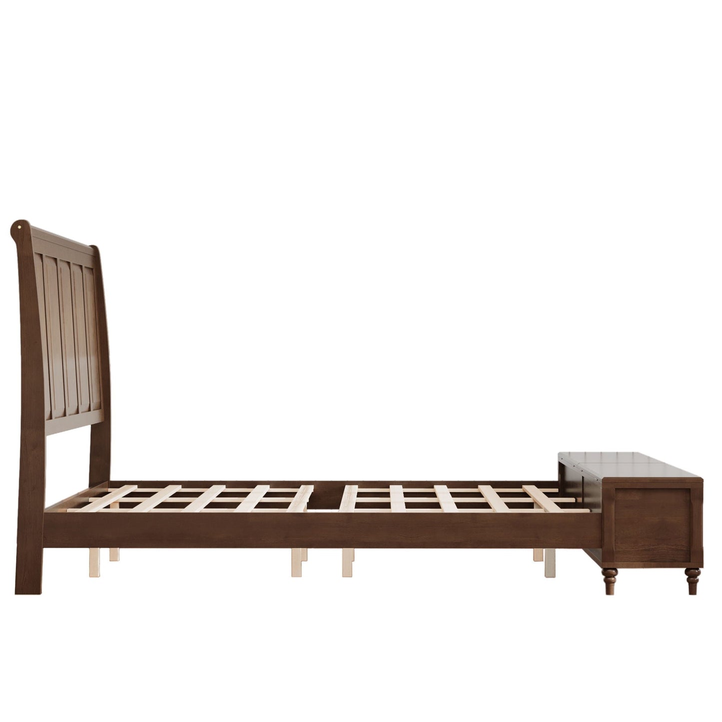 Sleigh Bed Frame With Tall Headboard And Storage Bench