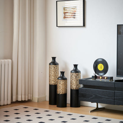 Floor Metal Vases Decorated Metal Vases (Set of 3) Gorgeous Home Decoration Large Glazed Metal Vases - Black / Gold