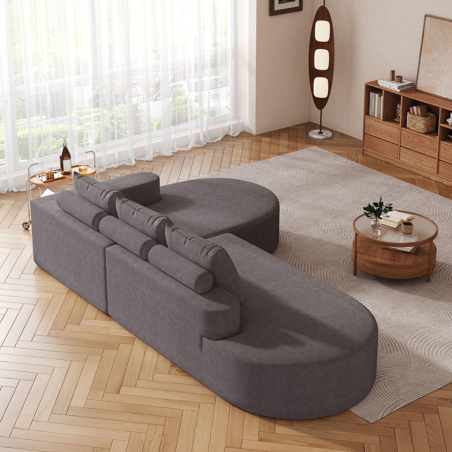 Modern Curved Sofa, L-Shaped Modular Sectional Set With 3 Pillows