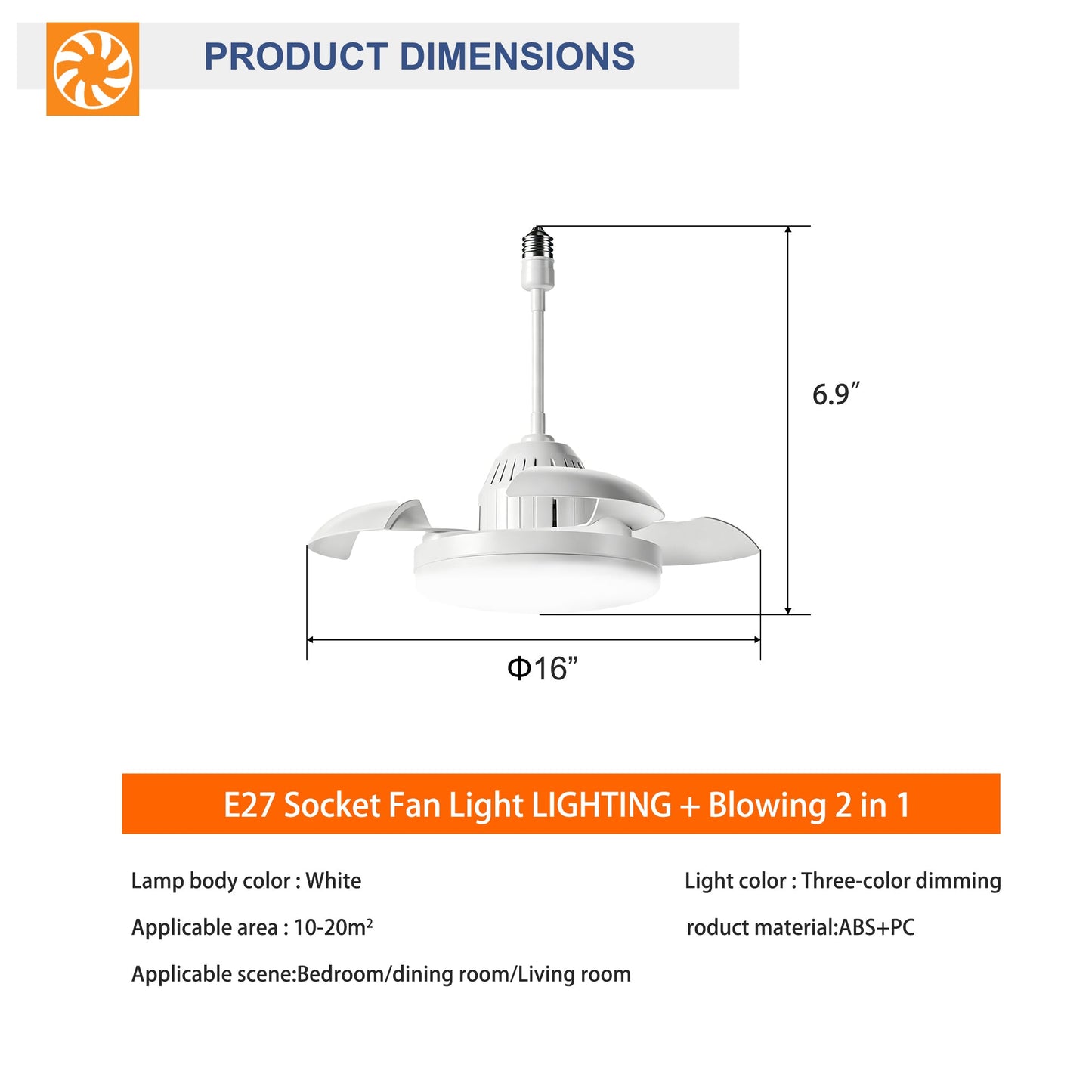 Bulb-Type Small Ceiling Fan with Retractable Blades and Remote Control