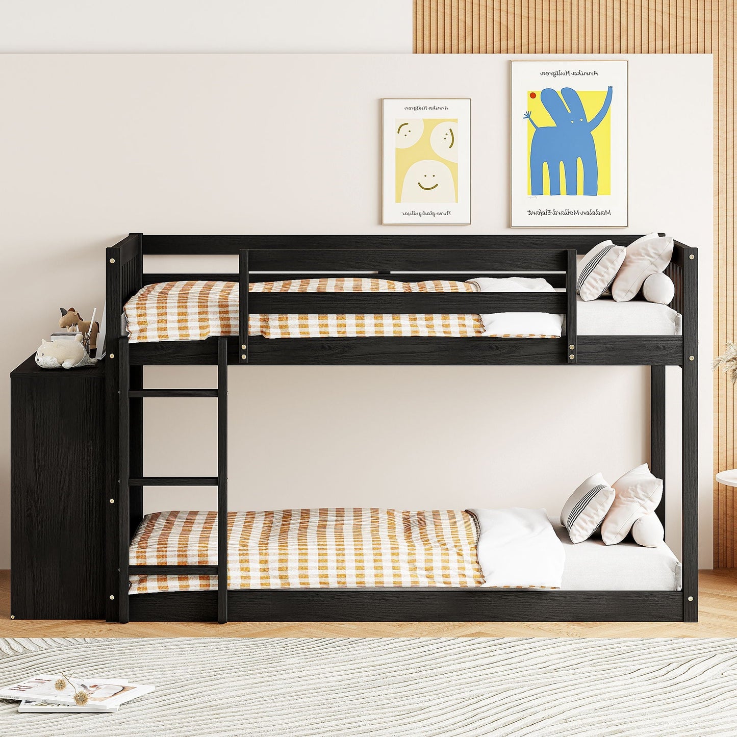 Bunk Bed With 4 Drawers and 3 Shelves