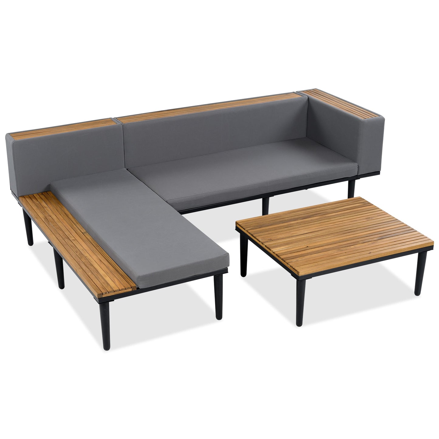 Luxury L-Shaped Acacia Wood Outdoor Sectional Sofa Set