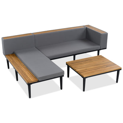 Luxury L-Shaped Acacia Wood Outdoor Sectional Sofa Set