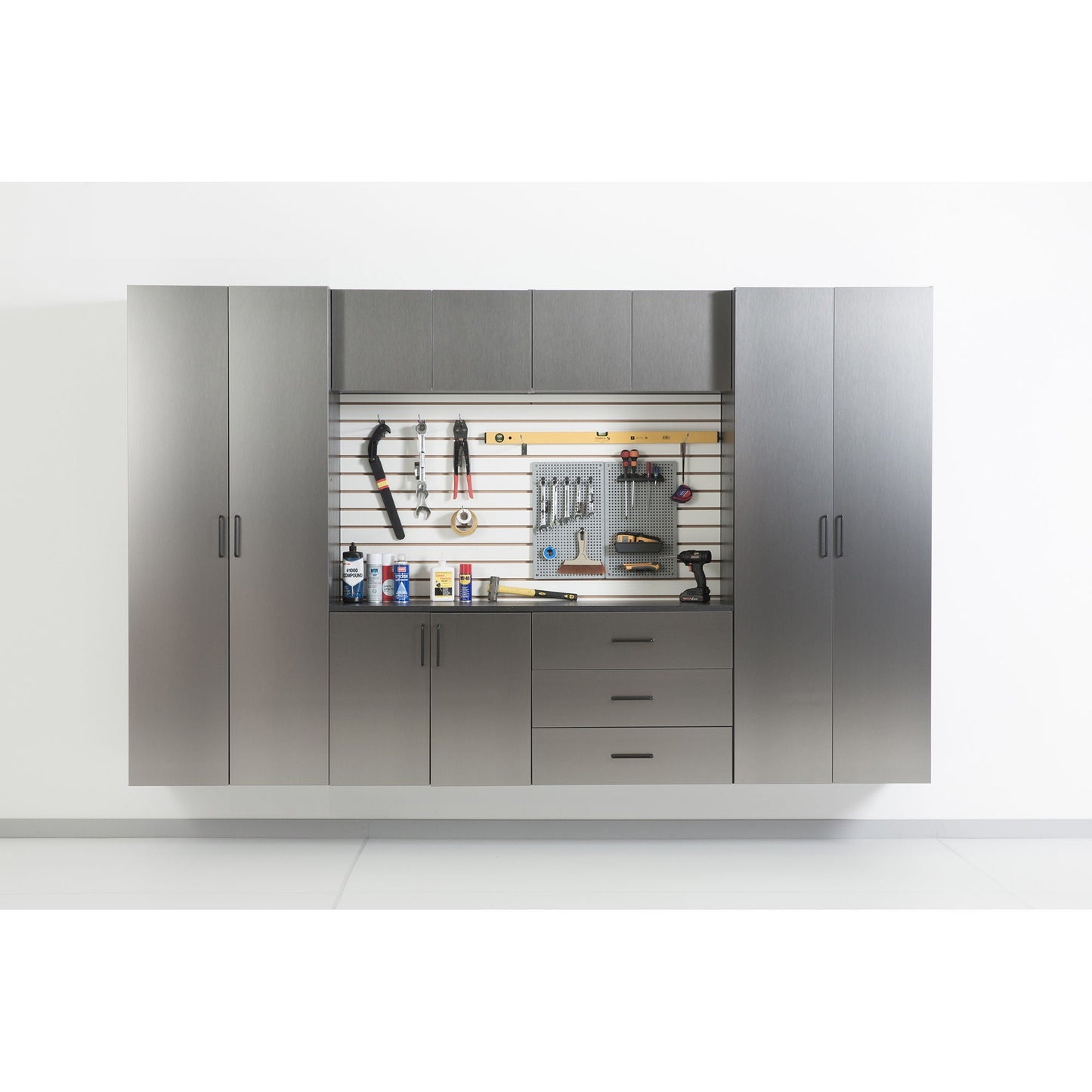 Astro Series - Wall Storage Cabinet With Soft Closing Drawers - Metallic Gray