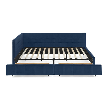 Upholstered Bed Frame With Tufted Backrest And Armrests