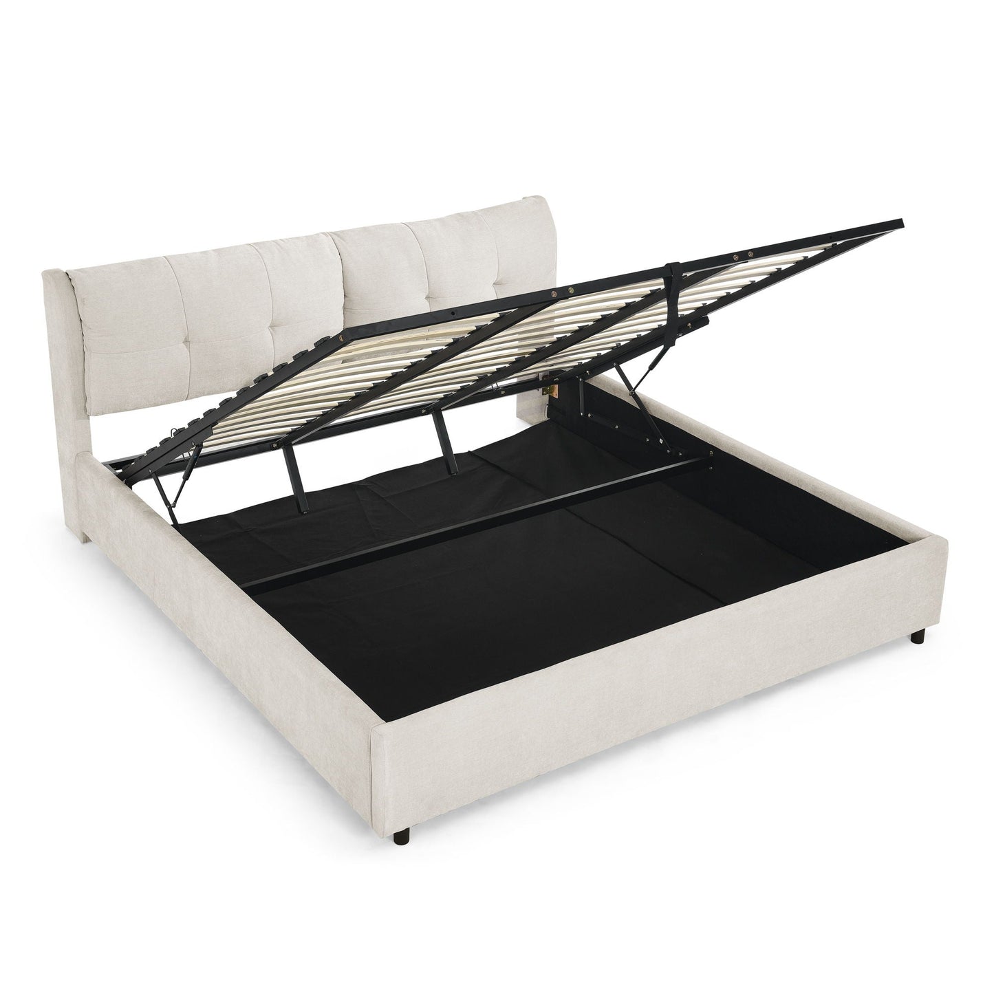 Storage Upholstered Hydraulic Platform Bed With Integrated Headboard