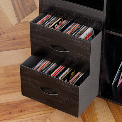 Eco-Friendly Vinyl Record Player Stand With Flip-Top Storage, Media Console With Dual Outlets And Dustproof Drawers