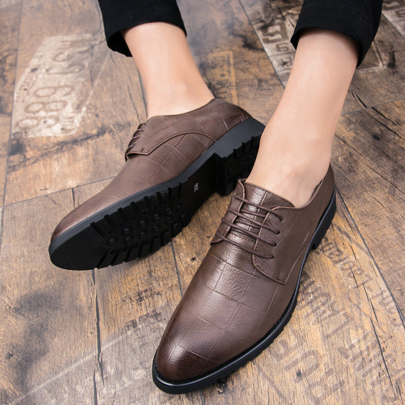 Mens Leather Korean-style Trendy Lace-up Casual Footwear British Business Formal And Leisure Shoes