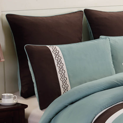 Tolbert 8 Pc Teal & Brown Geometric Embroidered Comforter Set
