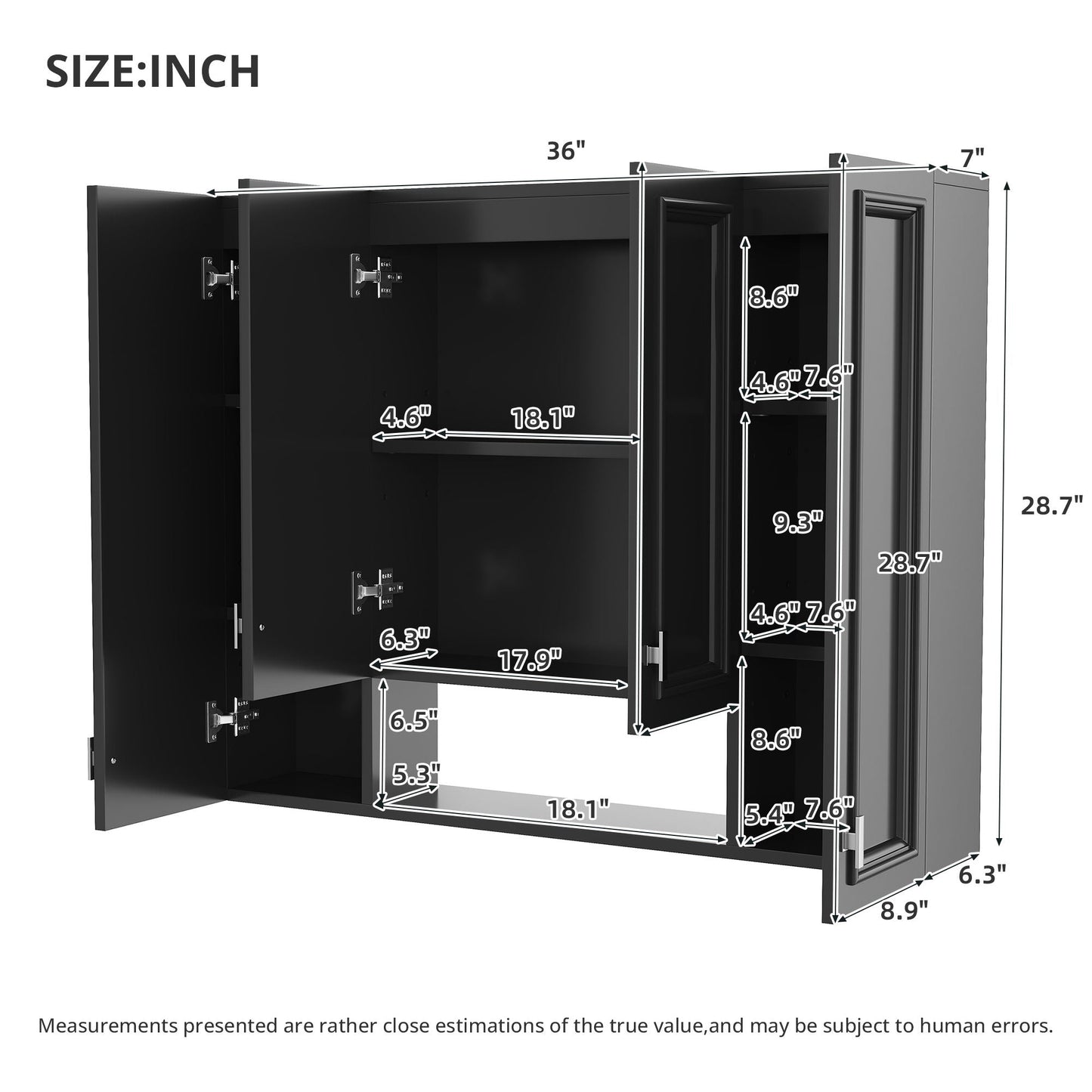 Wall Mounted Bathroom Cabinet With 5 Adjustable Shelves