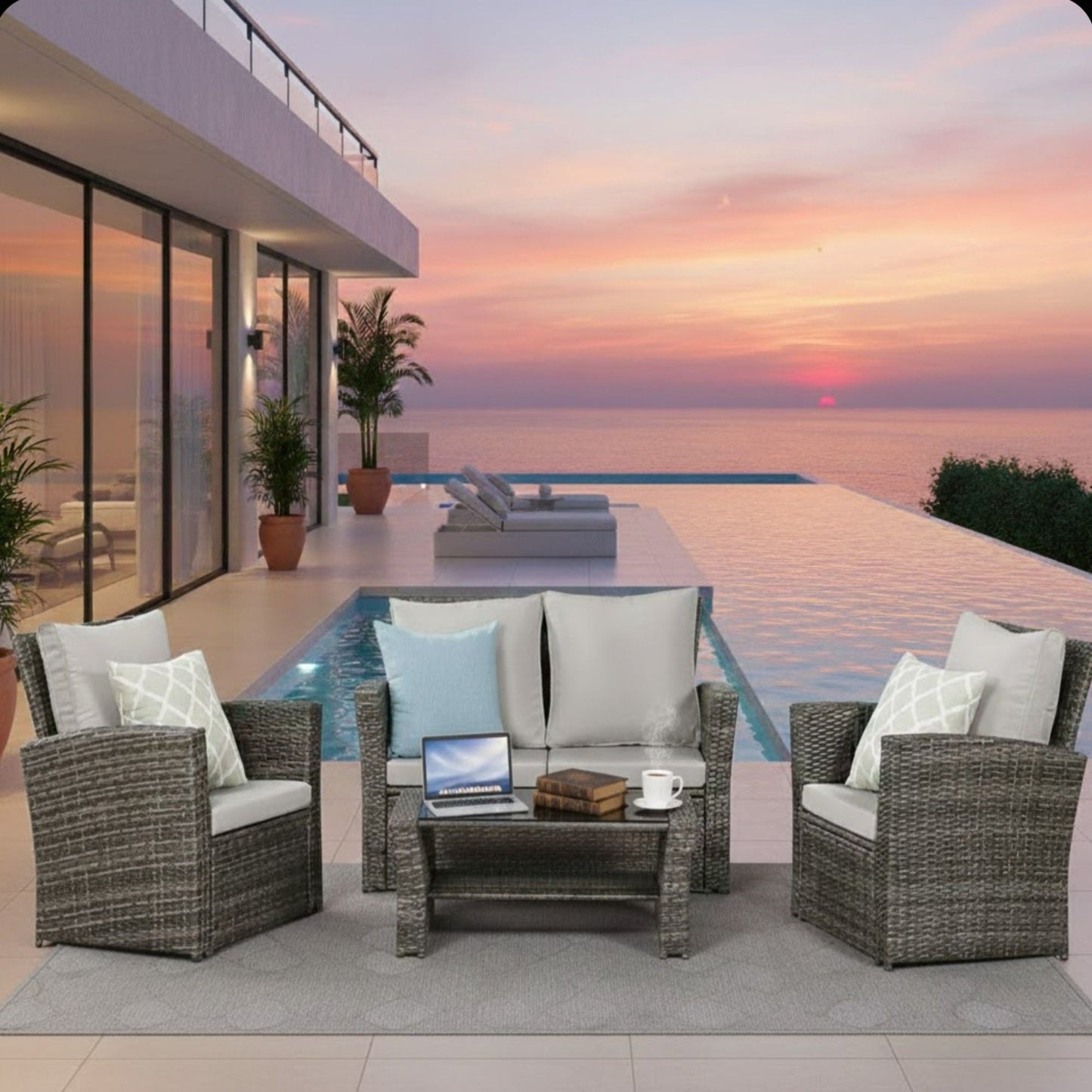 Modern Patio Set With Table And Cushions