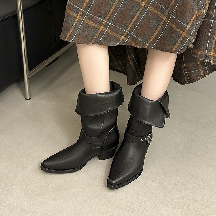 Skinny Buckle Short Boots For Women, Height Increasing Thick Soled Slim Boots For Women, Short Boots For Women