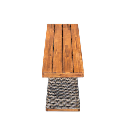 Outdoor 6 Pieces Acacia Wood Dining Set with Cushion and Handwoven Rattan Legs