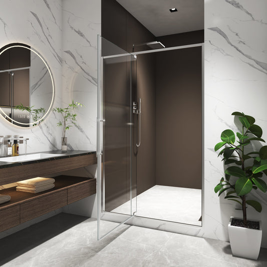 44-48"W x 74"H Pivot Shower Door with Brushed Nickel Finish