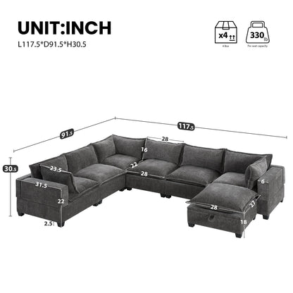 117.5'' Modular Sectional Sofa with Movable Storage Ottoman