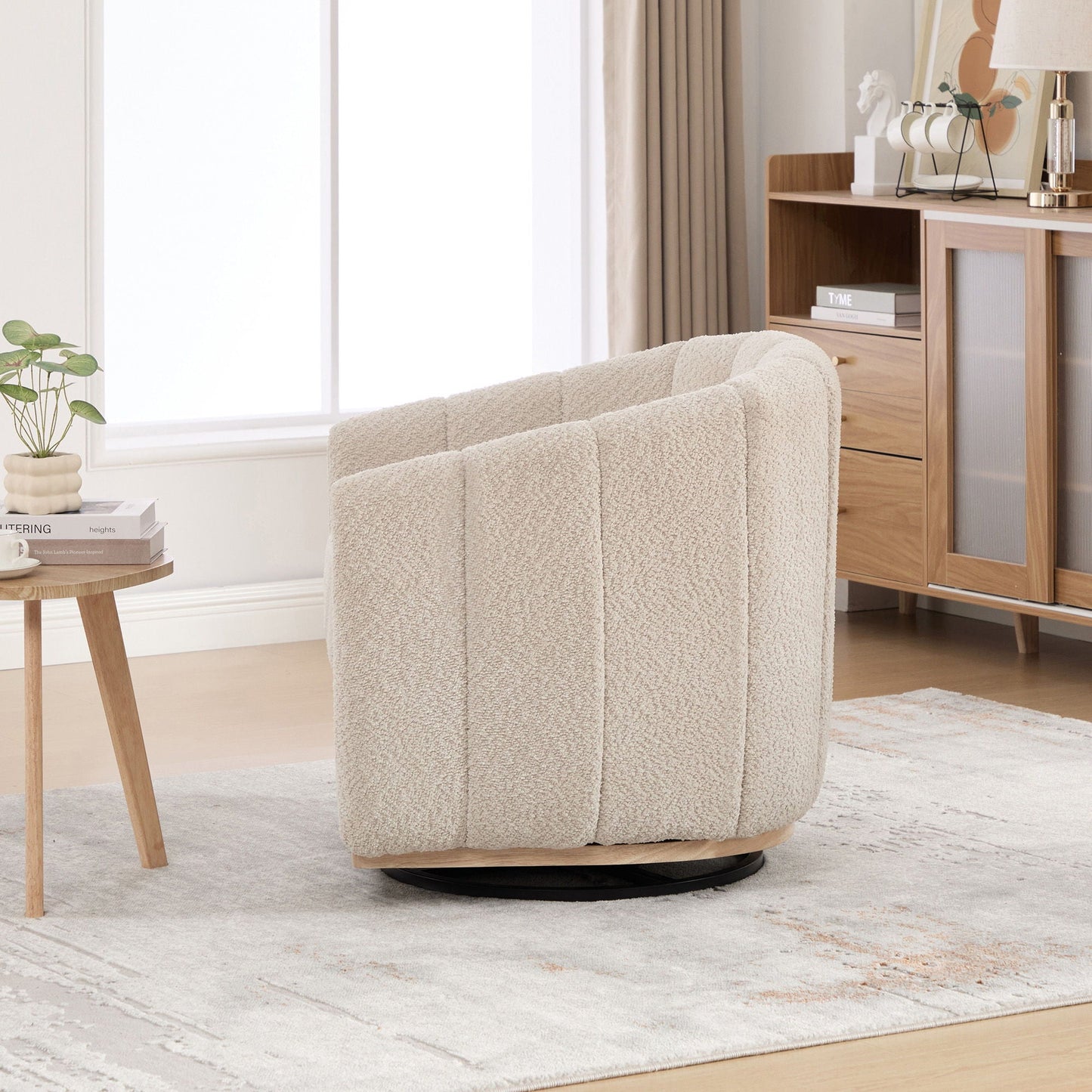 Swivel Upholstered Barrel Chair With Metal Base