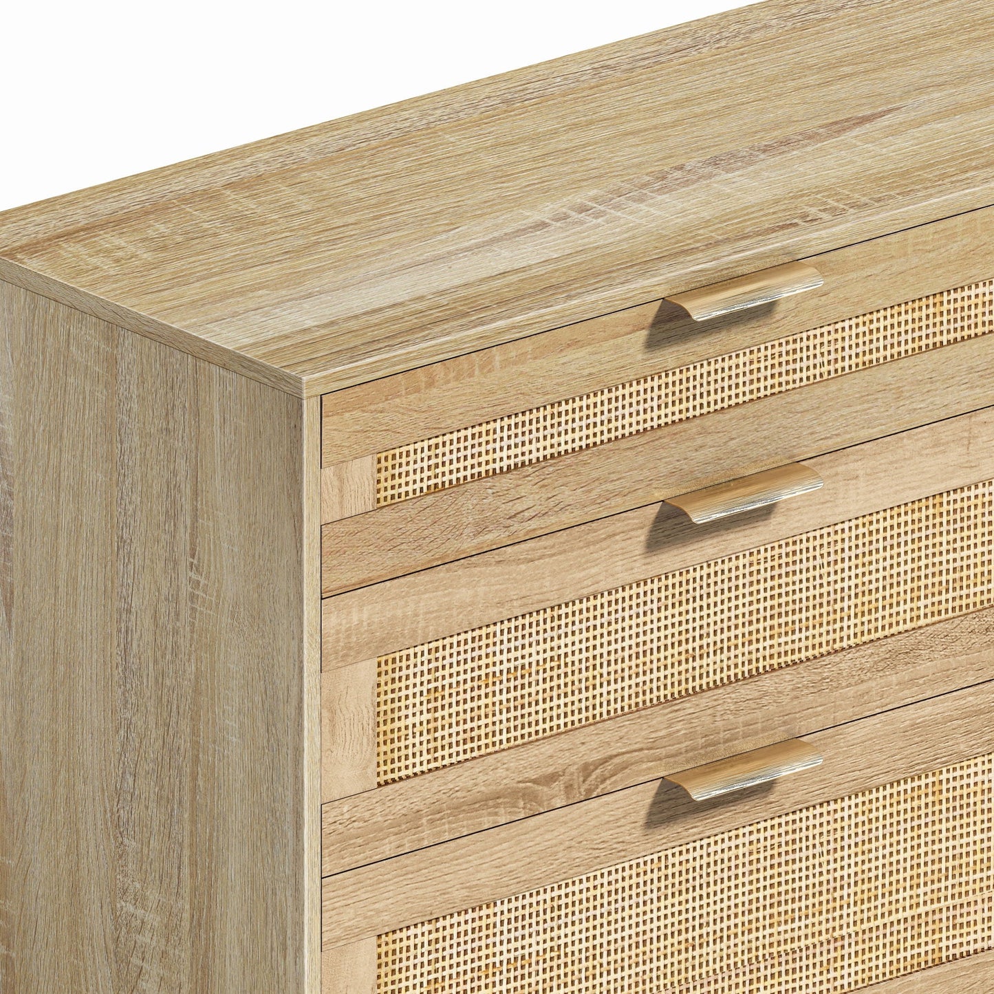 Rattan Dresser With 6 Drawers, Wooden Legs & Metal Handle