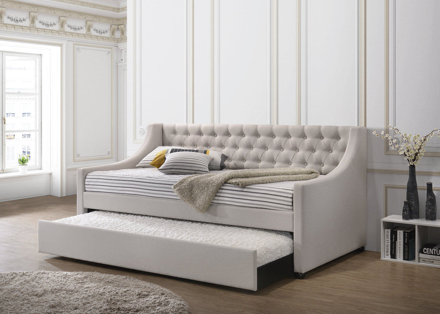 Lianna Fog Fabric Daybed with Trundle (Twin)
