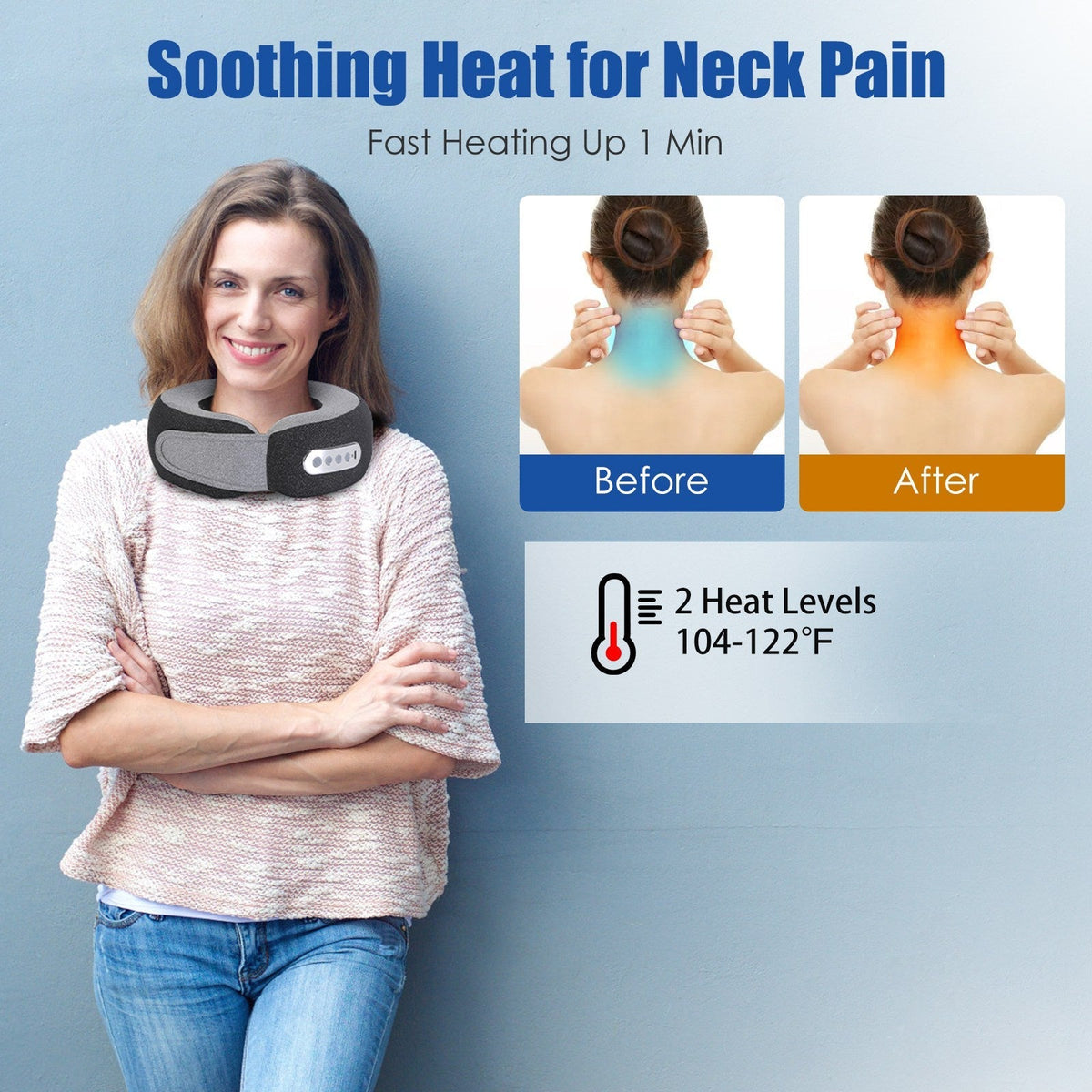 2-in-1 Heated Neck Massager Pillow – Memory Foam, 3 Speeds, Timer