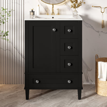 Bathroom Vanity With Integrated Basin, Soft Close Drawers, Door Mounted Double Layer Shelf