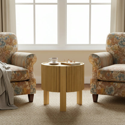 Round Fluted Side Table with Storage