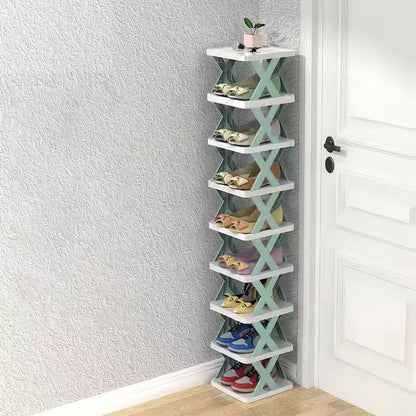 9Tier Narrow Entryway Shoe Rack Plastic Vertical Shoe Organizer Space Saving Free Standing Shoes Storage Shelf Closet Hallway