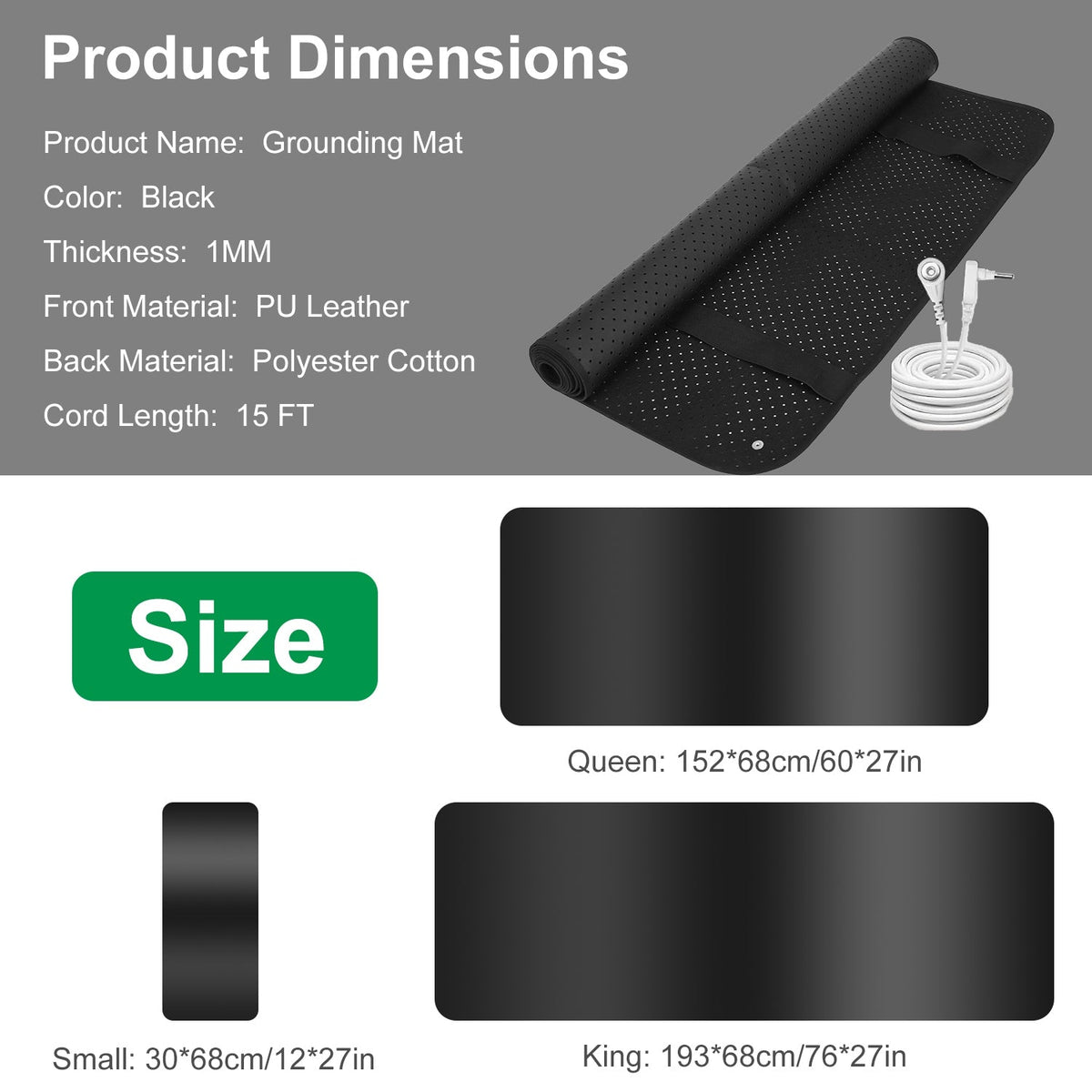 Grounding Mat for Desk or Bed with 15FT Cord, Anti-Slip PU Leather