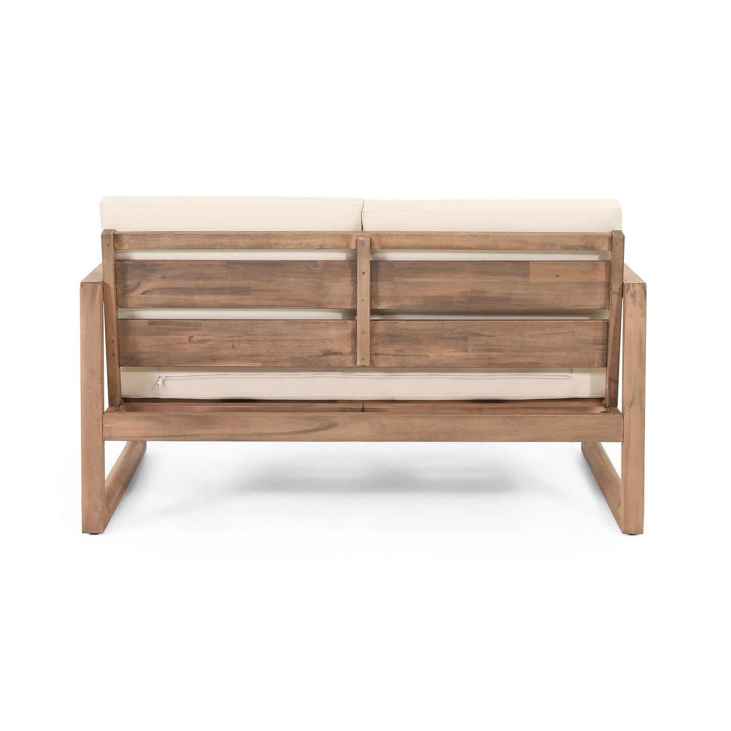 Outdoor Acacia Wood Loveseat and Coffee Table Set with Cushions