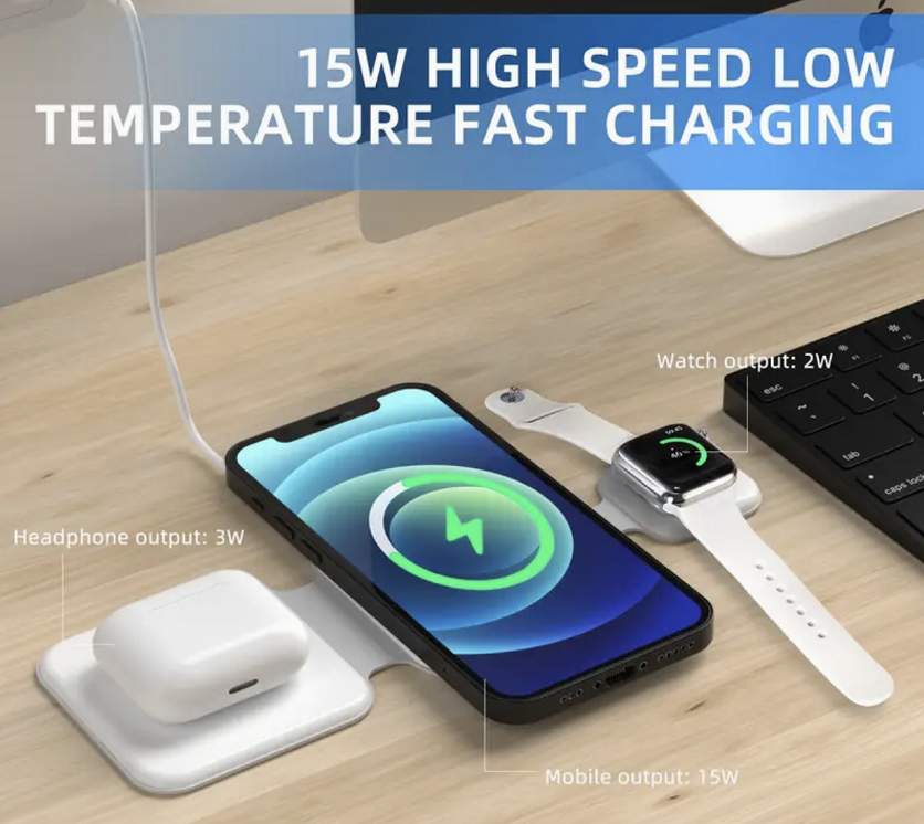 3-in-1 Magnetic Foldable Wireless Charging Station for Multi-Device Phones and Gadgets