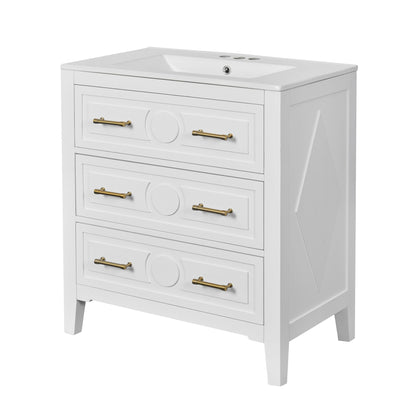Retro Bathroom Vanity With Sink Combo, Free Standing Single Set With 3 Drawers